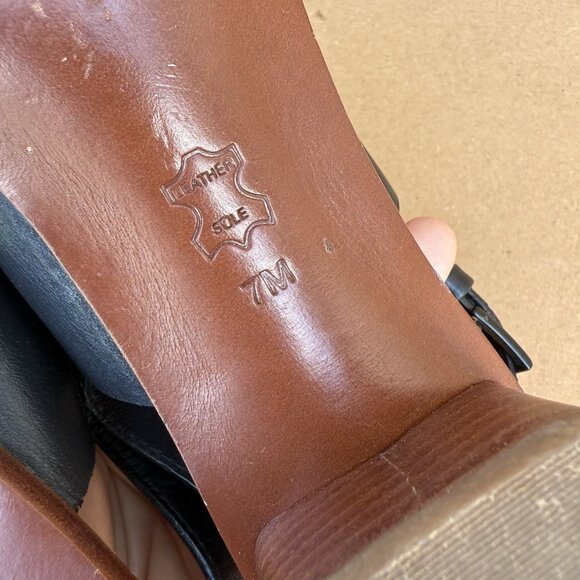 Tory Burch Lowell 2 Block Heel Sandals Shoes Women’s Size 7 Black Logo Leather - Picture 10 of 11